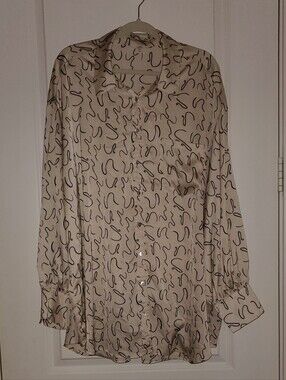 Entro 2X Button Down Blouse, Cream And Black Squiggles